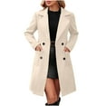 thumbnail image 1 of cocolona Trench Coat for Women Long Sleeve Notched Collar Wool Pea Coat Fall Winter Warm Overcoat Fashion Casual Long Jackets, 1 of 8