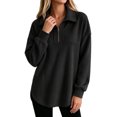 thumbnail image 1 of cocolona Tunic Sweatshirts for Women Long Sleeve Lapel Half Zip Pullover Tops Casual Loose Curved Hem Workout Sweatshirts, 1 of 7