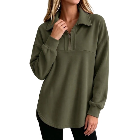 cocolona Tunic Sweatshirts for Women Long Sleeve Lapel Half Zip Pullover Tops Casual Loose Curved Hem Workout Sweatshirts