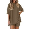 thumbnail image 1 of cocolona Two Piece Sets for Women Summer Crew Neck Oversized T-shirt + Biker Shorts Workout Yoga Tracksuit Lounge Matching Sets Vacation Outfits Coffee XL, 1 of 6