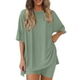 thumbnail image 1 of cocolona Two Piece Sets for Women Summer Crew Neck Oversized T-shirt + Biker Shorts Workout Yoga Tracksuit Lounge Matching Sets Vacation Outfits Mint Green XL, 1 of 6
