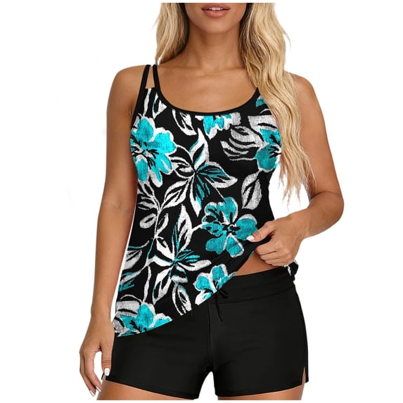 cocolona Two Piece Tankini Swimsuits for Women Fashion Floral Print Loose Modest Bathing Suit with Boyshorts