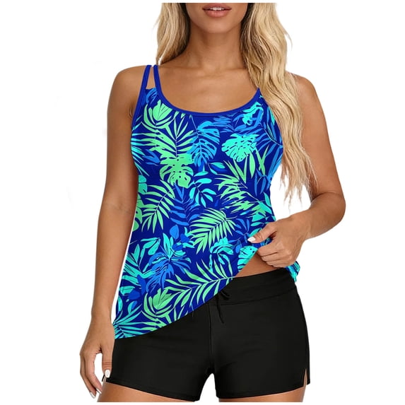 cocolona Two Piece Tankini Swimsuits for Women Fashion Floral Print Loose Modest Bathing Suit with Boyshorts