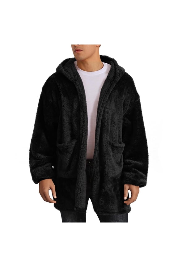 Unisex Hooded Cardigan Sweaters Fall Winter Fleece Jacket Long Sleeve Casual Fuzzy Warm Coat Oversized Outwear with Pocket