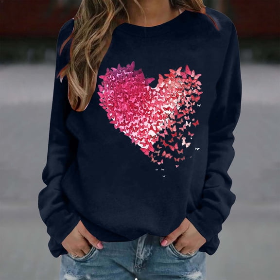 cocolona Valentines Sweatshirt for Women Casual Loose Crew Neck Long Sleeve Shirts Fashion Cute Heart Print Pullover Tops Graphic Sweatshirts