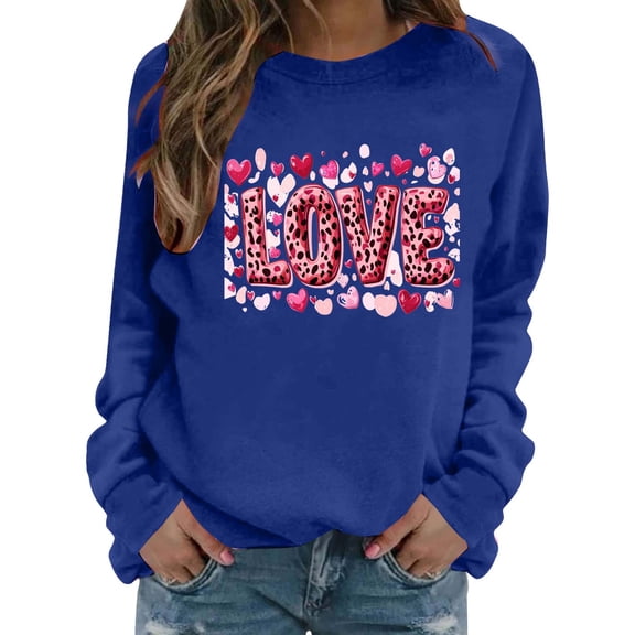 cocolona Valentines Sweatshirt for Women Casual Loose Crew Neck Long Sleeve Shirts Fashion Cute Heart Print Pullover Tops Graphic Sweatshirts
