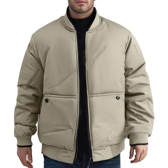cocolona Winter Coat for Men Long Sleeved Stand-up Collar Zipper Puffer Jacket Fashion Casual Solid Color Thickened Warm Down Jacket with Pockets