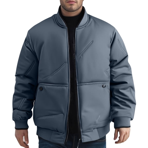 cocolona Winter Coat for Men Long Sleeved Stand-up Collar Zipper Puffer Jacket Fashion Casual Solid Color Thickened Warm Down Jacket with Pockets