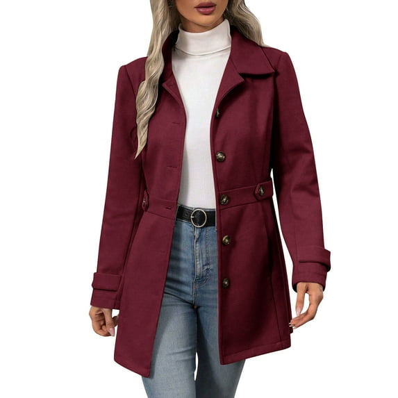 cocolona Winter Coats for Women Long Sleeve Lapel Trench Coat Mid Long Jackets Fashion Solid Color Wool Pea Coat Casual Overcoat Outwear