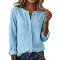 thumbnail image 1 of cocolona Women Long Sleeve Linen Shirts Summer V Neck Button Tops Casual Loose Lightweight Blouses, 1 of 7