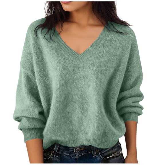 cocolona Women's V-Neck Knit Sweater Fall Winter Soft Warm Long Sleeve Shirts Fashion Casual Loose Pullover Tops