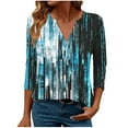 thumbnail image 1 of cocolona Womens 2025 Dressy Casual Blouses Fall 3/4 Sleeve V Neck Tops Lightweight Comfy Loose Shirts Trendy Print T-shirts, 1 of 7