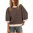 thumbnail image 1 of cocolona Womens 2025 Oversized Crewneck Sweatshirts Fall Casual Color Block 3/4 Sleeve Shirts Comfy Trendy Pullover Tops, 1 of 6