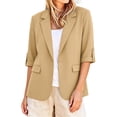 thumbnail image 1 of cocolona Womens 3/4 Sleeve Blazers Dressy Casual Open Front Business Solid Color Jacket With Roll Tab Cuffs And Pockets, 1 of 6