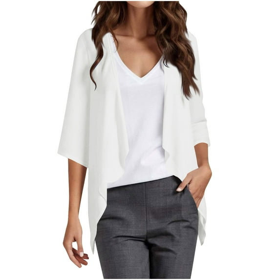cocolona Womens 3/4 Sleeve Lightweight Cardigan Beach Vacation Cover Up Casual Loose Solid Color Blouse Tops