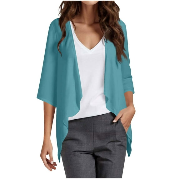 cocolona Womens 3/4 Sleeve Lightweight Cardigan Beach Vacation Cover Up Casual Loose Solid Color Blouse Tops