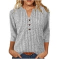 thumbnail image 1 of cocolona Womens 3/4 Sleeve Shirts Solid Color V-Neck Button Knit Sweaters Fall Fashion Tops Dressy Casual Blouses, 1 of 7