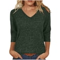 thumbnail image 1 of cocolona Womens 3/4 Sleeve Shirts Solid Color V-Neck Knit Sweaters Fall Fashion Tops Dressy Casual Blouses, 1 of 7
