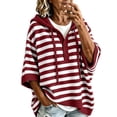 thumbnail image 1 of cocolona Womens 3/4 Sleeve Striped Sweater Hooded Drawstring Pullover Casual Fall Knit Tops, 1 of 6