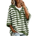 thumbnail image 1 of cocolona Womens 3/4 Sleeve Striped Sweater Hooded Drawstring Pullover Casual Fall Knit Tops, 1 of 6