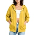 thumbnail image 1 of cocolona Womens 3/4 Sleeve Sweatshirts Hoodie Drawstring Zipper Loose Jacket Trendy Casual Solid Color Tops with Pockets, 1 of 5