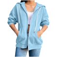 thumbnail image 1 of cocolona Womens 3/4 Sleeve Sweatshirts Hoodie Drawstring Zipper Loose Jacket Trendy Casual Solid Color Tops with Pockets, 1 of 5