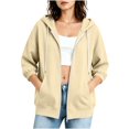 thumbnail image 1 of cocolona Womens 3/4 Sleeve Sweatshirts Hoodie Drawstring Zipper Loose Jacket Trendy Casual Solid Color Tops with Pockets, 1 of 5
