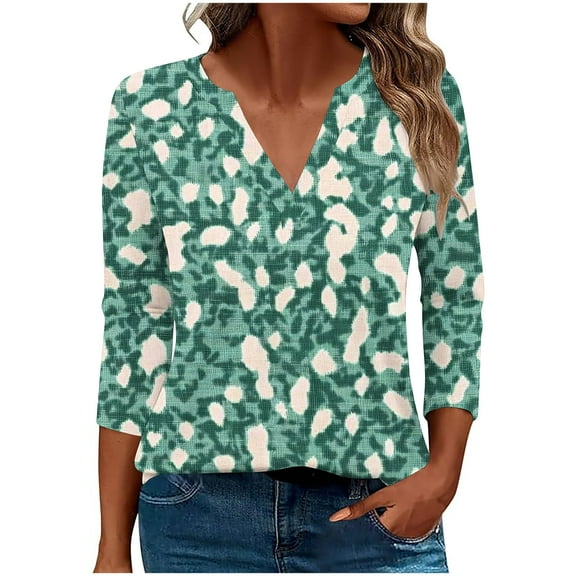 cocolona Womens 3/4 Sleeve Tops 2025 Fall V Neck Lightweight Shirts Business Casual Work Blouse Fashion Floral Print T-shirts