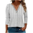 thumbnail image 1 of cocolona Womens 3/4 Sleeve Tops 2025 Fall V Neck Lightweight Shirts Business Casual Work Blouse Fashion Stripe Print T-shirts, 1 of 6