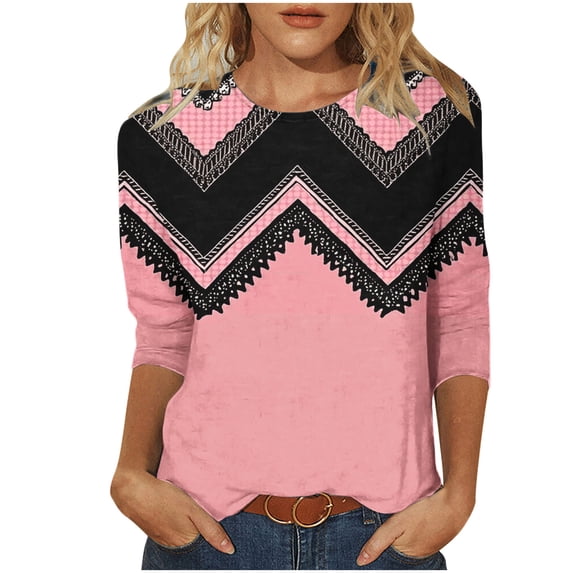 cocolona Womens 3/4 Sleeve Tops Summer Crew Neck T-shirts Dressy Casual Tunic Blouses Fashion Casual Color Block Shirts