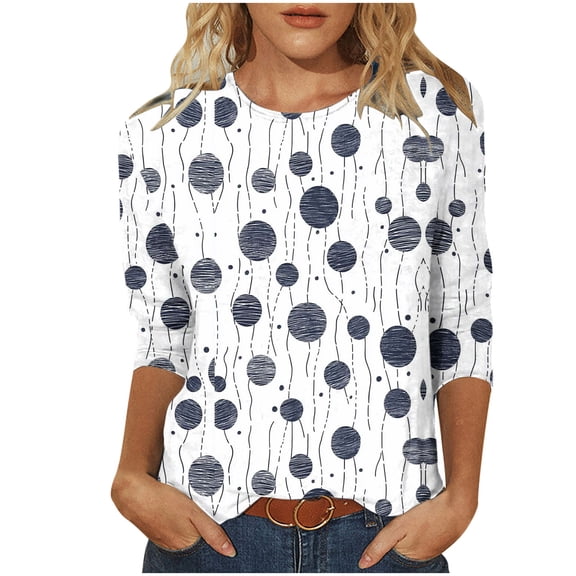 cocolona Womens 3/4 Sleeve Tops Summer Crew Neck T-shirts Dressy Casual Tunic Blouses Fashion Casual Cute Print Shirts