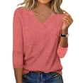 thumbnail image 1 of cocolona Womens 3/4 Sleeve Tops Summer Solid Color V Neck Shirts Fashion Casual Loose Tunic Blouses, 1 of 7