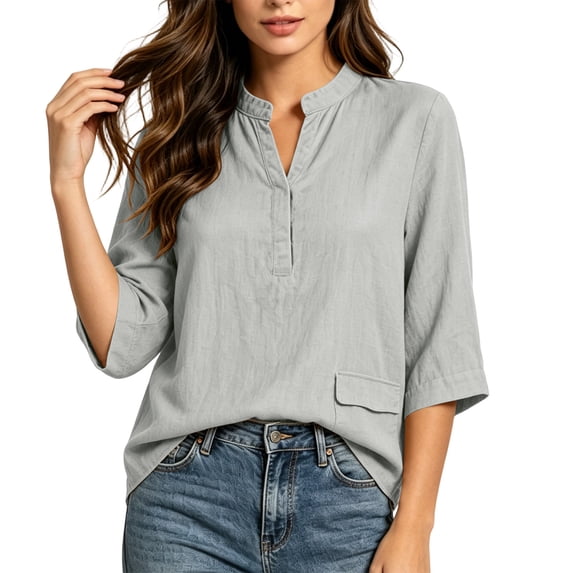 cocolona Womens 3/4 Sleeve V Neck Blouses Casual Loose Solid Color Shirts Basic Outfits Tops