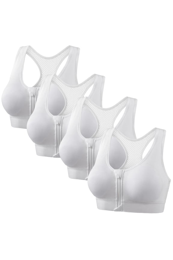 Womens 4 Pack Seamless Wireless Bras Front Zipper Back Mash Breathable High Support Sports Bras