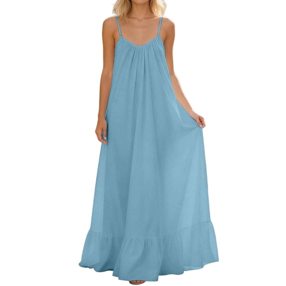 cocolona Womens Backless Cami Maxi Dress Summer Ruffle Flowy Long Dress Fashion Casual Loose Vacation Beach Sundress