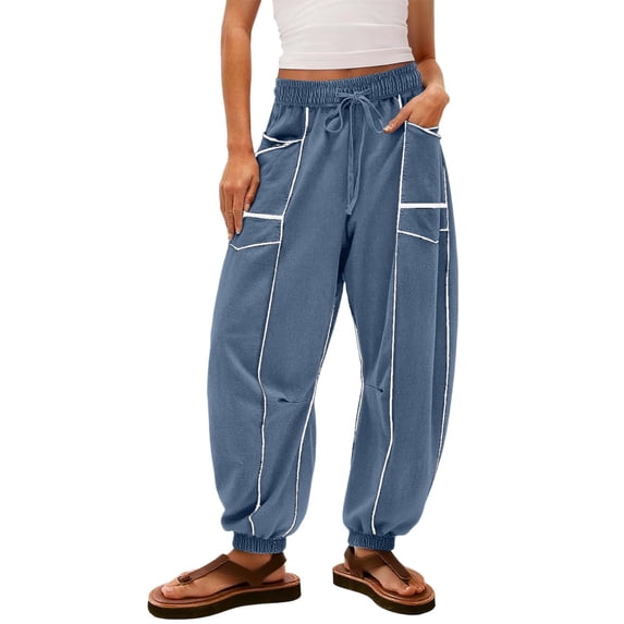 cocolona Womens Baggy Sweatpants Elastic-Waist Drawstring Joggers for Women Casual Color Block Trousers with Pockets