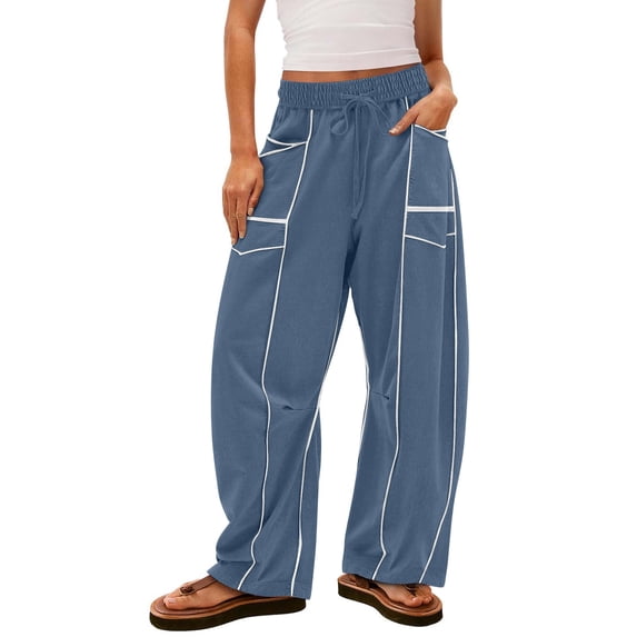 cocolona Womens Baggy Wide-Leg Sweatpants Elastic Waist Drawstring Lounge Trousers Trendy Color Block Jogger with Pockets
