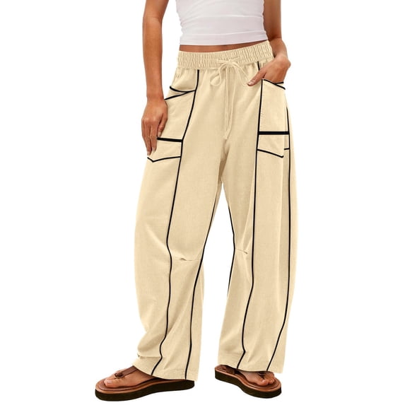 cocolona Womens Baggy Wide-Leg Sweatpants Elastic Waist Drawstring Lounge Trousers Trendy Color Block Jogger with Pockets