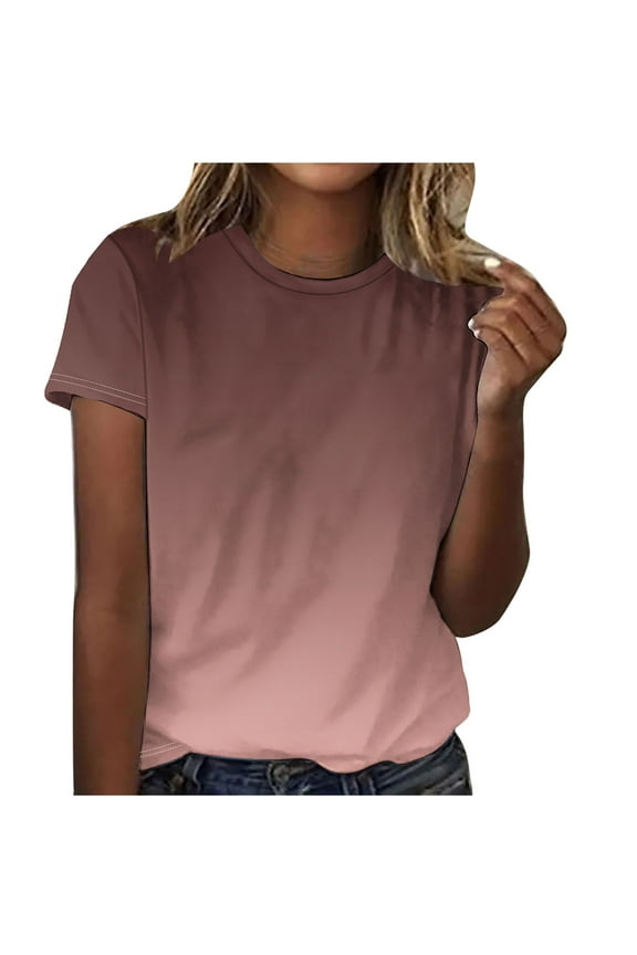 Womens Basic Cotton T-shirts Summer Crew Neck Short Sleeve Tops Fashion Casual Gradient Color Tees Blouses