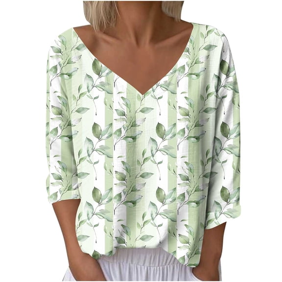 cocolona Womens Blouses 2025 Trendy V Neck 3/4 Sleeve Tops Fashion Casual Floral Print Shirts Lightweight Comfy T-shirt