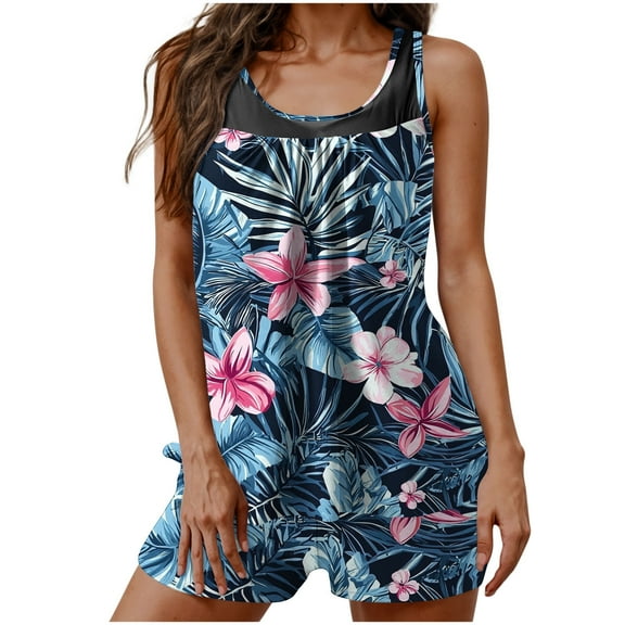 cocolona Womens Blouson Tankini Swimsuits Floral Print Loose Fit Two Piece Modest Bathing Suits Swim Tank Tops with Boyshorts