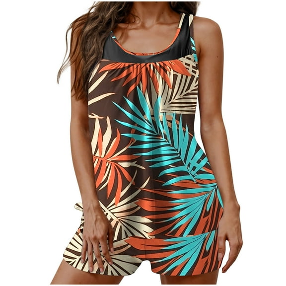 cocolona Womens Blouson Tankini Swimsuits Floral Print Loose Fit Two Piece Modest Bathing Suits Swim Tank Tops with Boyshorts