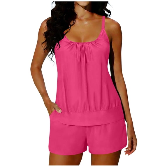 cocolona Womens Blouson Tankini Swimsuits with Shorts Modest Two Piece Bathing Suit Holiday Vacation Beach Swimwear