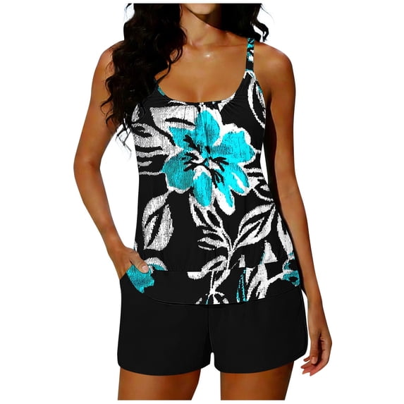 cocolona Womens Blouson Tankini Swimsuits with Shorts Modest Two Piece Bathing Suit Holiday Vacation Beach Swimwear