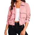thumbnail image 1 of cocolona Womens Button Down Cropped Jackets Outdoor Sports Lightweight Drawstring Hem Outwear Solid Color Collar Fall Tops with Pocket, 1 of 7
