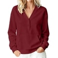 thumbnail image 1 of cocolona Womens Button Down Solid Color Sweatshirt V Neck Long Sleeve Cinched Hem Pullover Tops with Pocket, 1 of 7