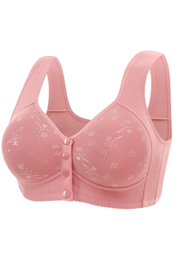 Womens Button Open Front Bras Wireless Push Up Bras Light Comfy Breathable Everyday Bras Underwear