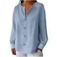 thumbnail image 1 of cocolona Womens Button V Neck Long Sleeve Shirts Dressy Casual Blouses Casual Loose Solid Color Lightweight Tops, 1 of 6