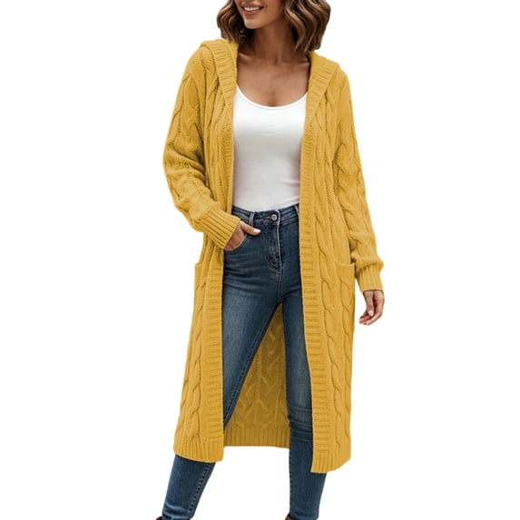 cocolona Womens Cable Knit Long Sweater Cardigan Loose Casual Hooded Long Sleeve Sweater Solid Color Trendy Fall Tunic Cardigan