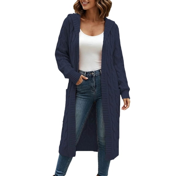 cocolona Womens Cable Knit Long Sweater Cardigan Loose Casual Hooded Long Sleeve Sweater Solid Color Trendy Fall Tunic Cardigan